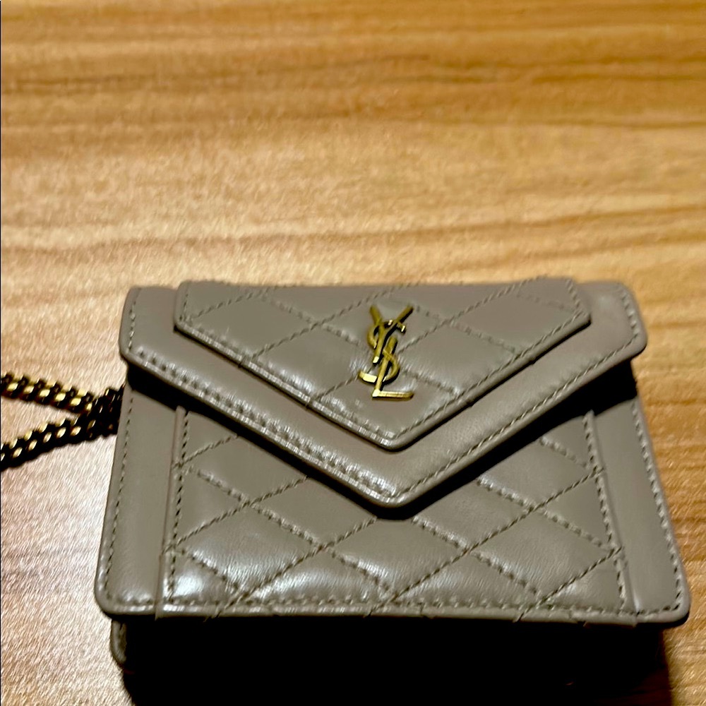 Authentic Yves Saint Laurent Beige Crossbody Mini Bag with Quilted Design